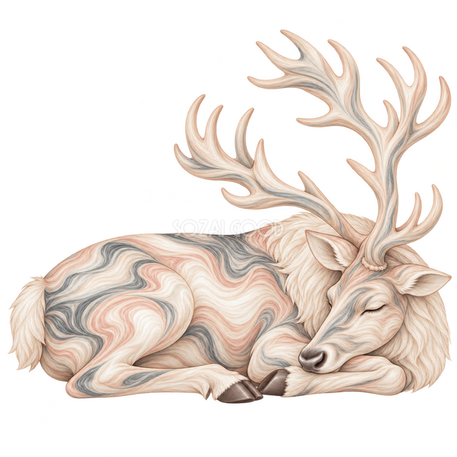 丸まって眠るトナカイ・淡色マーブル 丸まって眠るトナカイ・淡色マーブル