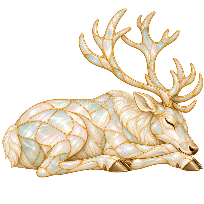 丸まって眠るトナカイ・真珠貝のきらめき