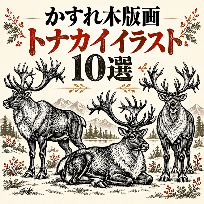 かすれ木版画のトナカイ10選