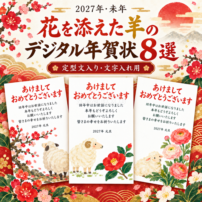 花を添えた羊の年賀状8選