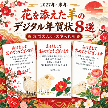花を添えた羊の年賀状8選