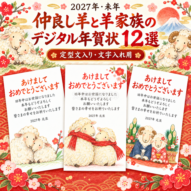仲良し羊と羊家族の年賀状12選
