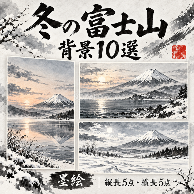 墨絵の冬の富士山10選 墨絵の冬の富士山10選