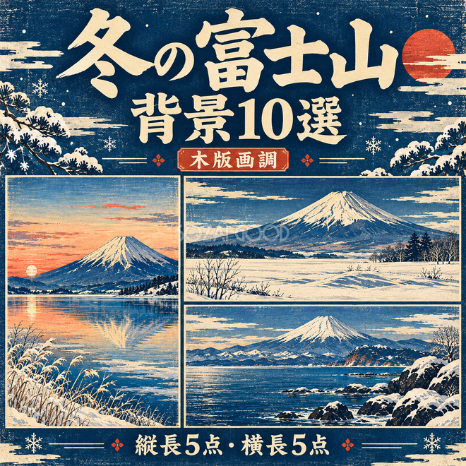 木版画調の冬の富士山10選 木版画調の冬の富士山10選