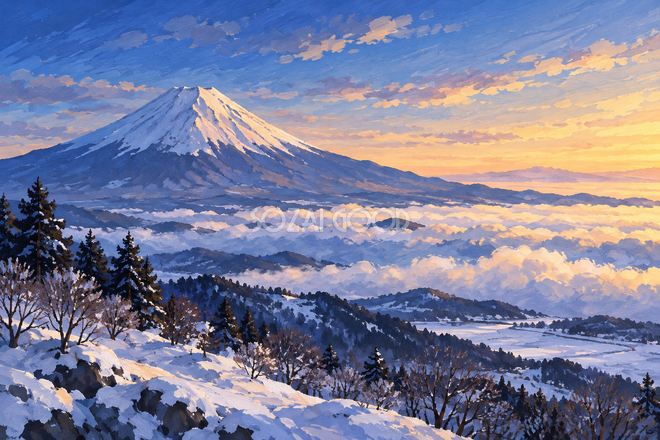 雲海と冬の富士山・ガッシュ