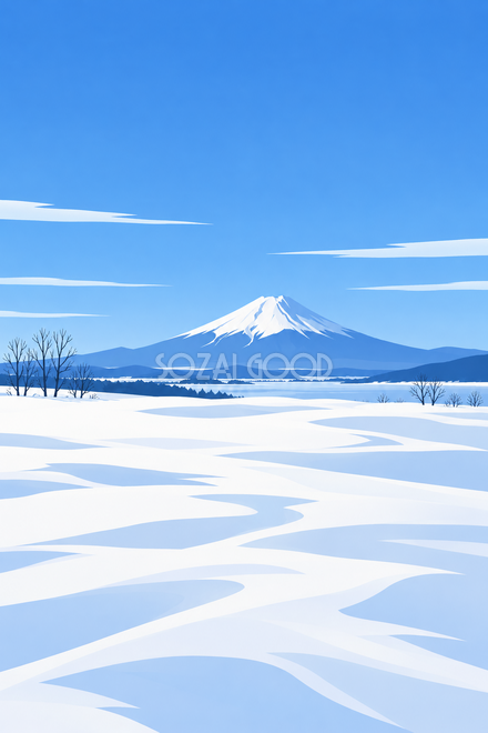 雪原と冬晴れの富士山・シンプルな平面 雪原と冬晴れの富士山・シンプルな平面