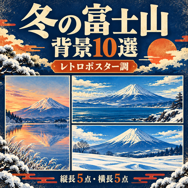 レトロポスター調の冬の富士山10選 レトロポスター調の冬の富士山10選