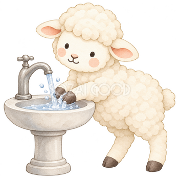 手を洗う羊｜かわいい水彩の無料イラスト素材 117129