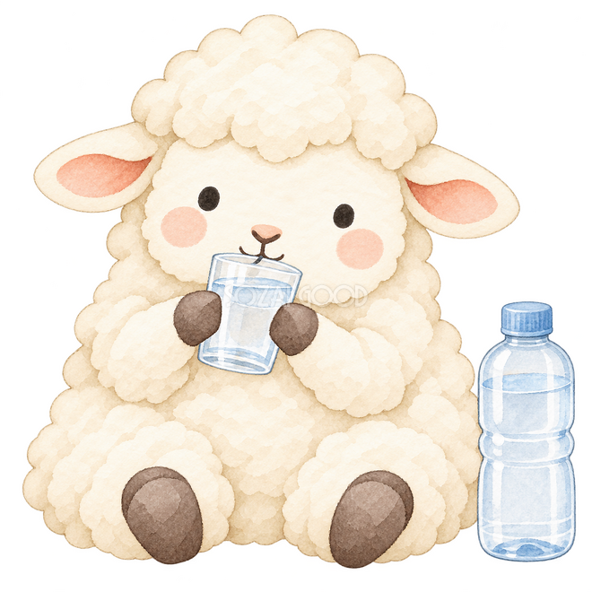 水を飲んで休憩する羊