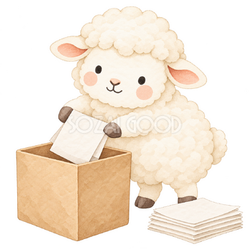紙を分別する羊｜かわいい水彩の無料イラスト素材 117139