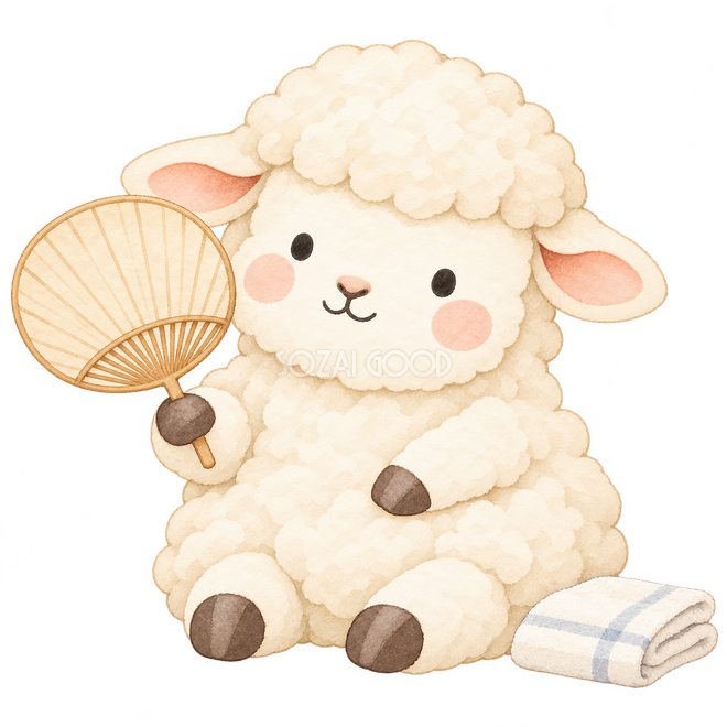 うちわで涼む羊 うちわで涼む羊
