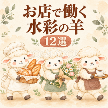 お店で働く水彩の羊12選