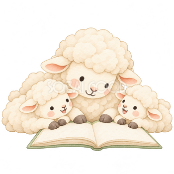 本を読む羊の親子｜かわいい水彩の無料イラスト素材 117170
