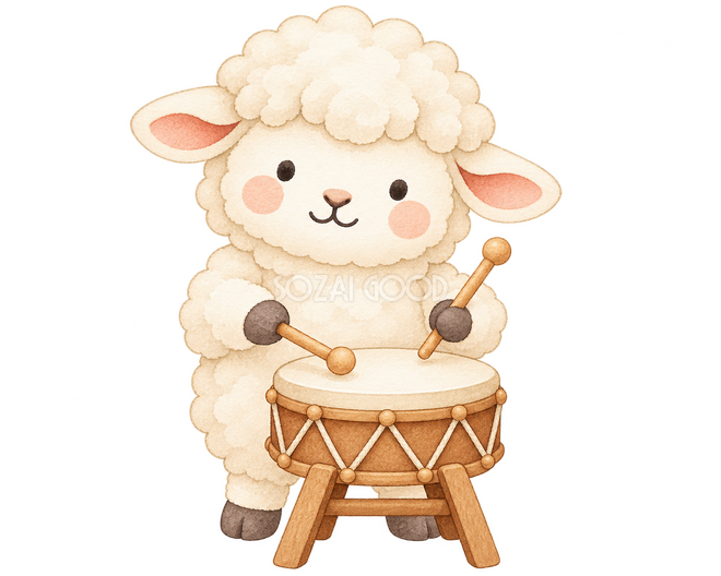 小太鼓をたたく羊