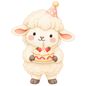 誕生日をお祝いする羊｜かわいい水彩の無料イラスト素材 117207