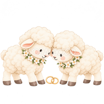 結婚のお祝いをする羊｜かわいい水彩の無料イラスト素材 117215