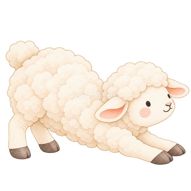 伸びをする羊