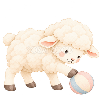 ボールを転がす羊｜かわいい水彩の無料イラスト素材 117224