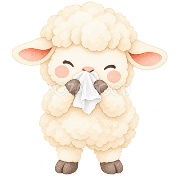 ティッシュで鼻をかむ羊｜かわいい水彩の無料イラスト素材 117238