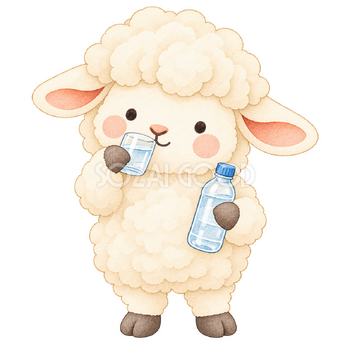 水を飲む羊｜かわいい水彩の無料イラスト素材 117240