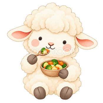 野菜を食べる羊｜かわいい水彩の無料イラスト素材 117241
