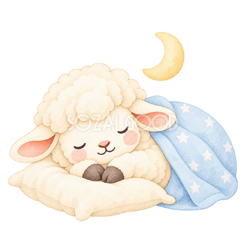 早寝をする羊｜かわいい水彩の無料イラスト素材 117242
