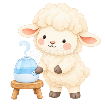 加湿器を使う羊｜かわいい水彩の無料イラスト素材 117244