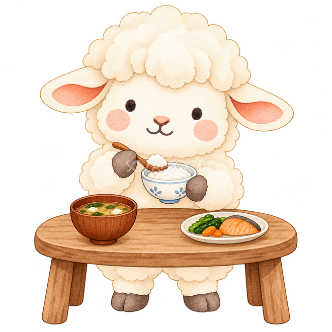 給食を食べる羊 給食を食べる羊