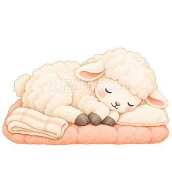 お昼寝をする羊｜かわいい水彩の無料イラスト素材 117253