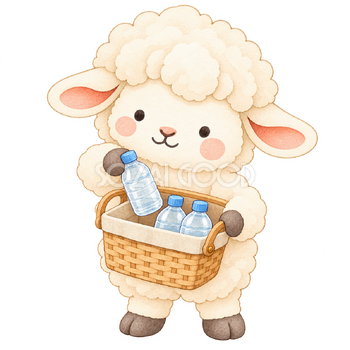 非常用の水を備える羊｜かわいい水彩の無料イラスト素材 117276