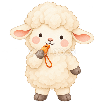 笛を持つ羊｜かわいい水彩の無料イラスト素材 117278