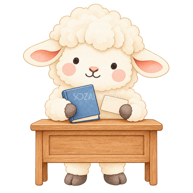 図書館で本を借りる羊
