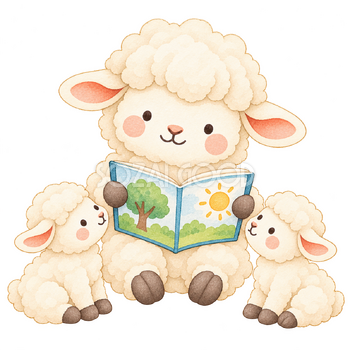 絵本の読み聞かせをする羊｜かわいい水彩の無料イラスト素材 117288