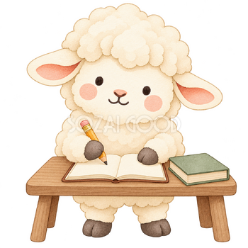 読書記録を書く羊｜かわいい水彩の無料イラスト素材 117289
