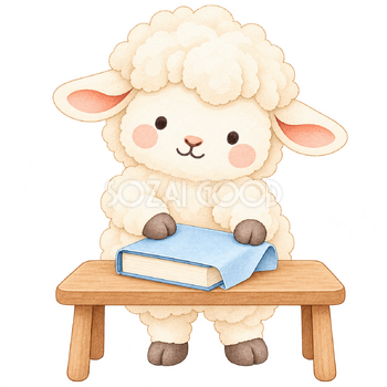 本のカバーを整える羊｜かわいい水彩の無料イラスト素材 117292