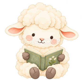 静かに読書する羊｜かわいい水彩の無料イラスト素材 117295