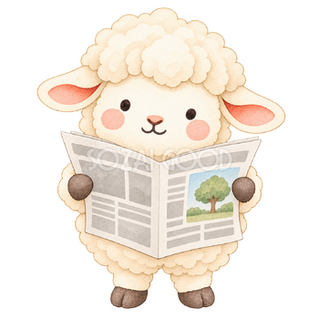新聞を読む羊｜かわいい水彩の無料イラスト素材 117296