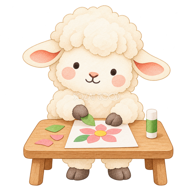 貼り絵を作る羊 貼り絵を作る羊