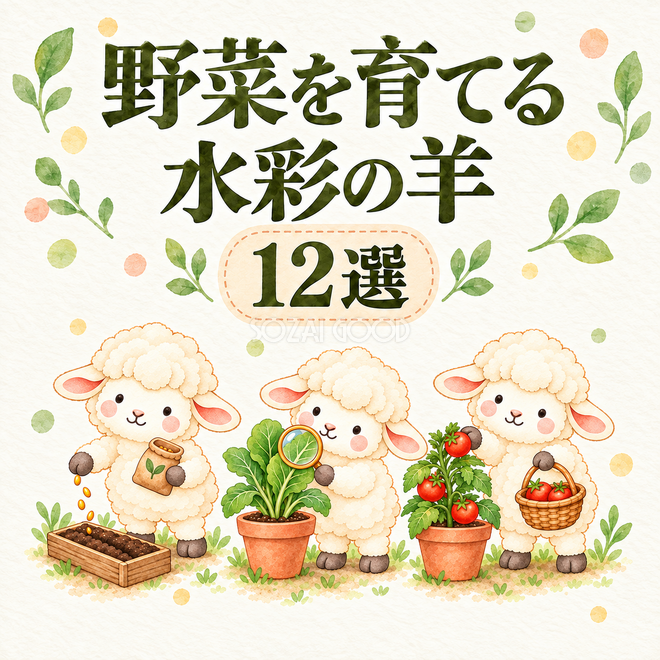 野菜を育てる水彩の羊12選