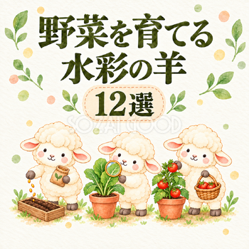 野菜を育てる水彩の羊12選