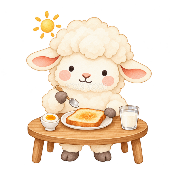 朝ごはんを食べる羊 朝ごはんを食べる羊