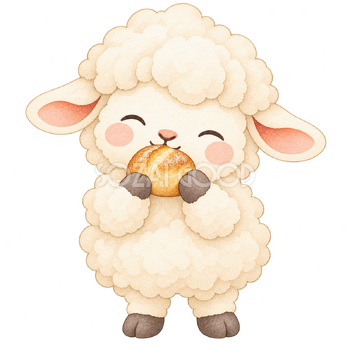 食べ物の香りを楽しむ羊｜かわいい水彩の無料イラスト素材 117333