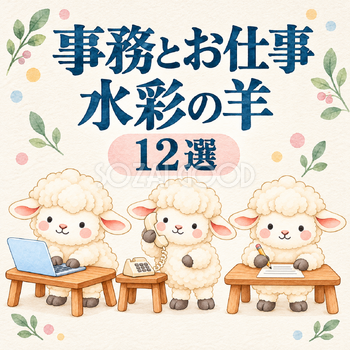 事務とお仕事をする水彩の羊12選