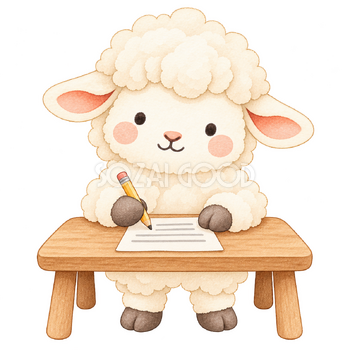 書類を確認する羊｜かわいい水彩の無料イラスト素材 117339