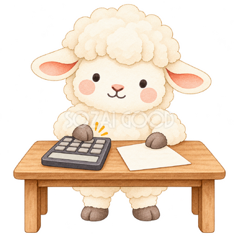 電卓で計算する羊｜かわいい水彩の無料イラスト素材 117343