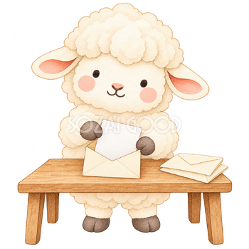 仕事の封筒を用意する羊｜かわいい水彩の無料イラスト素材 117345