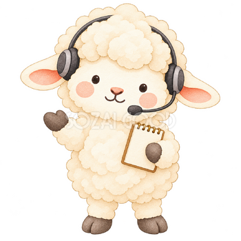 ヘッドセットで案内する羊｜かわいい水彩の無料イラスト素材 117347