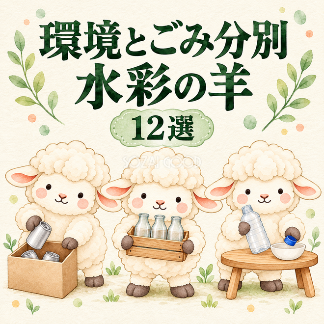 環境とごみ分別を伝える水彩の羊12選