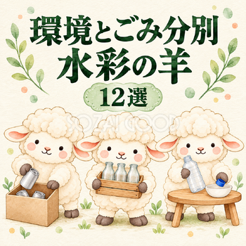 環境とごみ分別を伝える水彩の羊12選