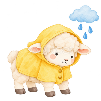 雨の日を伝える羊｜かわいい水彩の無料イラスト素材 117367